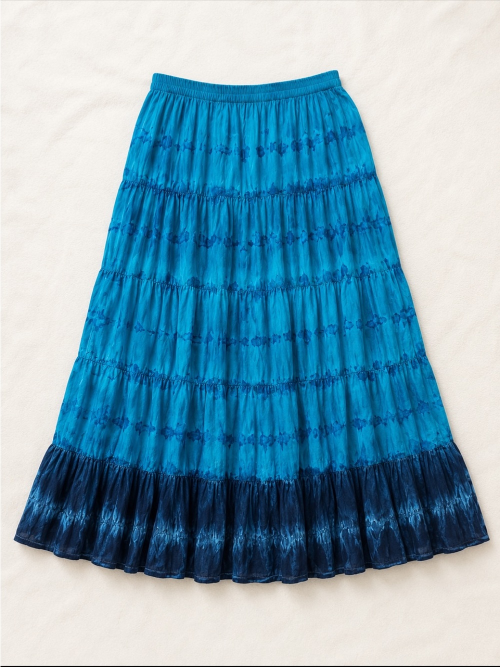 NY Collection Blue Tie Dye Tiered Maxi Skirt Size Medium Boho Cotton Ruffle Hem